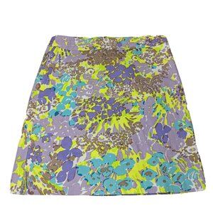 Talbots Size 6 Skirt Woven Cotton Stretch Purple Green Floral Knee Length New